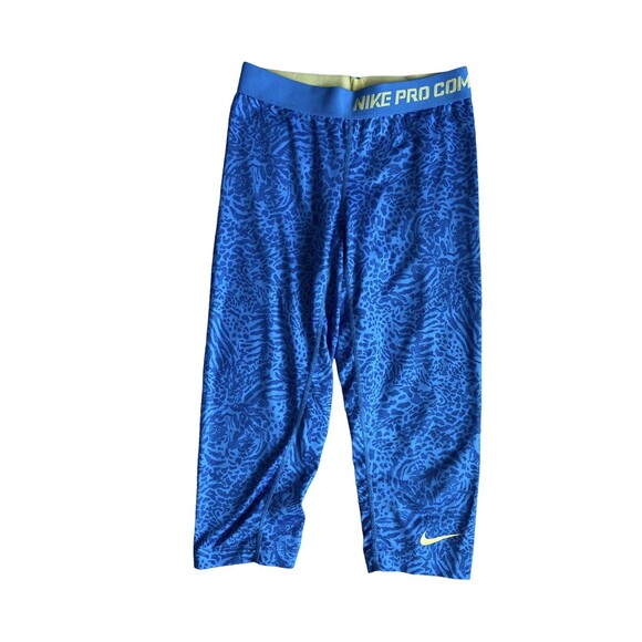 Nike Pro Combat Womens Compression Crop Leggings Size S Blue Leopard Gym Running - Picture 1 of 11